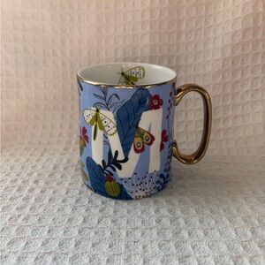 SH Home Initial “M” Mug With Gold Handle, Florals & Insects New With Tags 16oz.